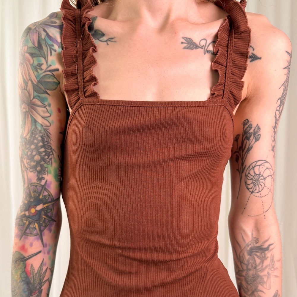 Lelis Brown Ribbed Bodysuit Medium Square Neck - Picture 2 of 8